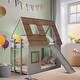 preview thumbnail 5 of 23, House Bunk Bed with Window Roof Shape Design with Climbing Ramp Grey