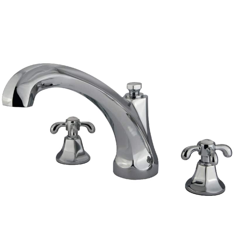Kingston Brass Vintage Deck Mounted Roman Tub Filler with Cross - Polished Chrome