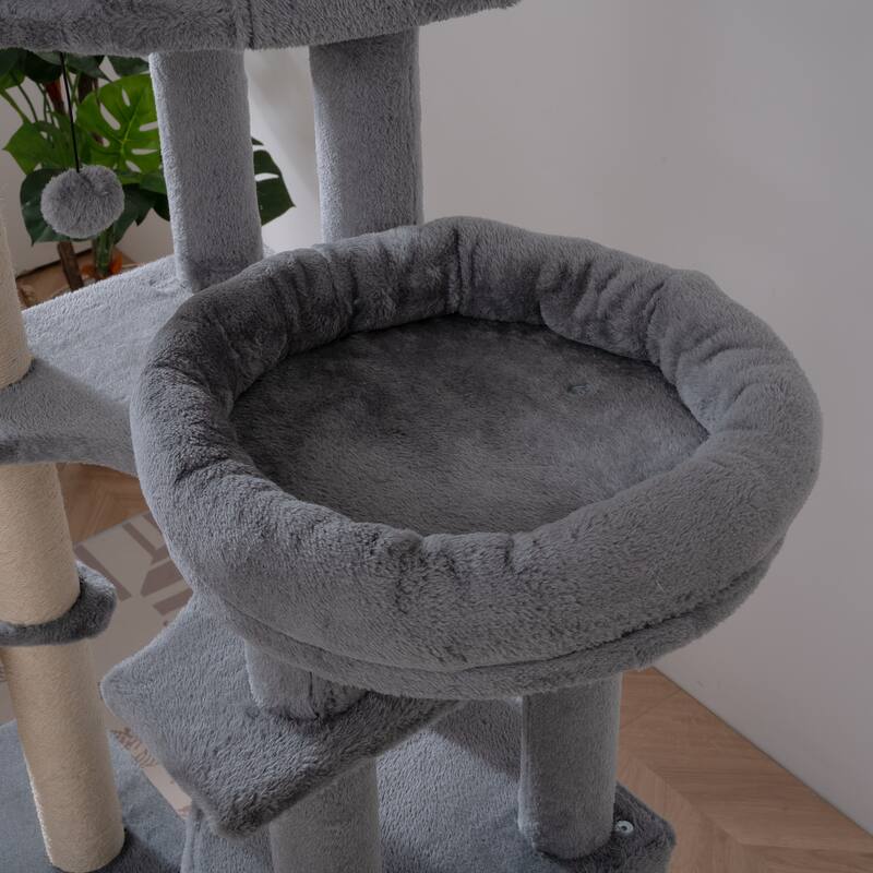 Cat Tree,Cat Tower for Indoor Cats, Plush Multi-Level Cat Condo with 3 Perches,2 Caves, Cozy Basket and Scratching Board