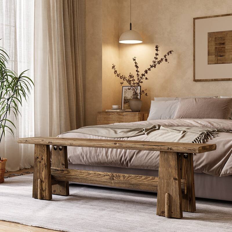 59'' Solid Wood Entryway Bench, Traditional Indoor Hallway Bench with Sturdy Frame