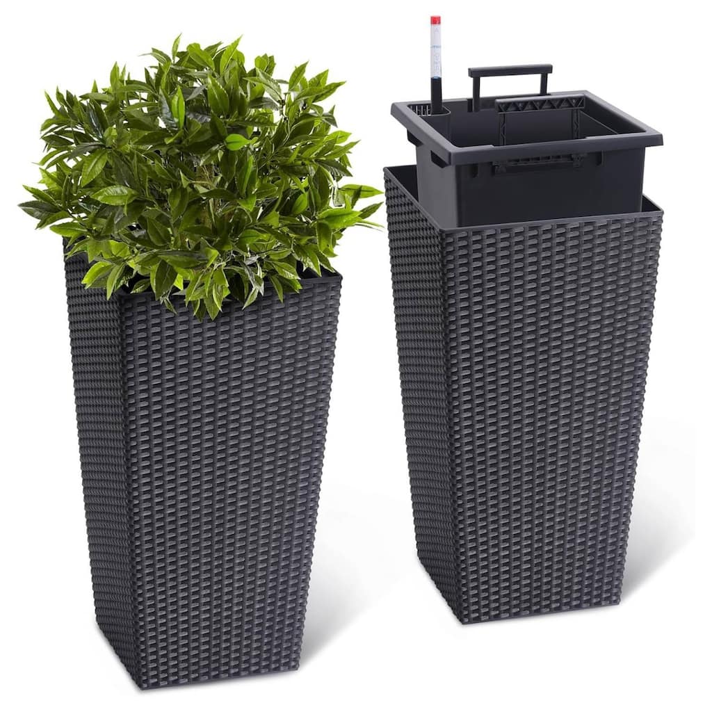 Set of 2 Garden Decor 22.5" Tall Indoor Outdoor Planters with Tray & Water Level Gauge