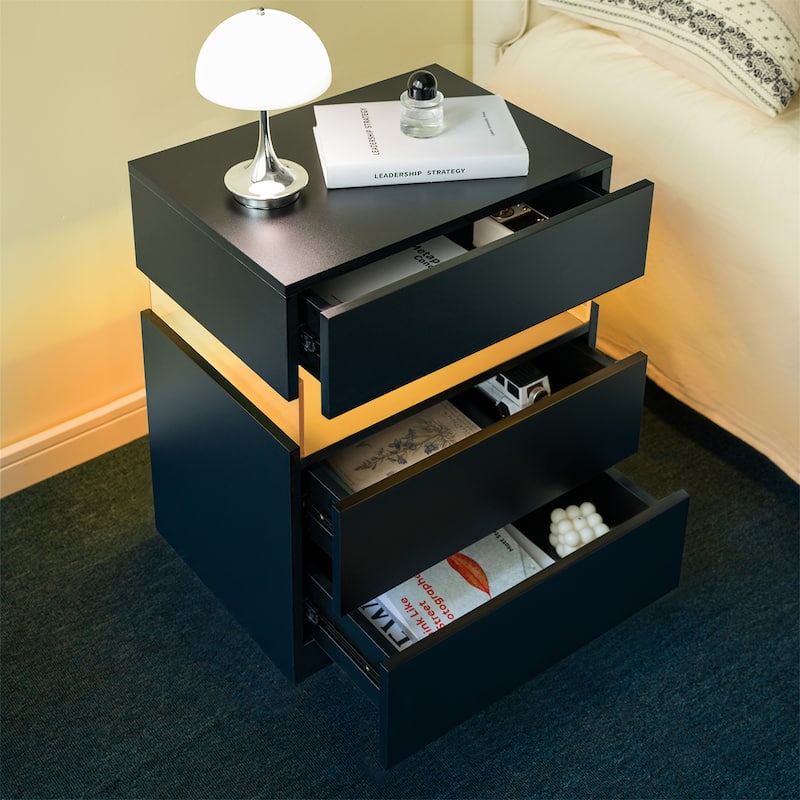 Modern 3-Drawer LED Nightstand with Acrylic Board