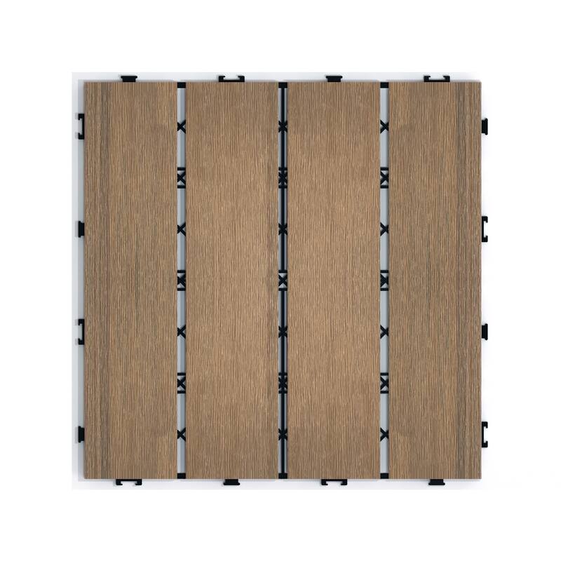 Patio Floor Tiles Pack of 22 WPC Wood-Plastic Composite Patio Deck Tiles DIY Interlocking Decking Tiles-11.8" ASH