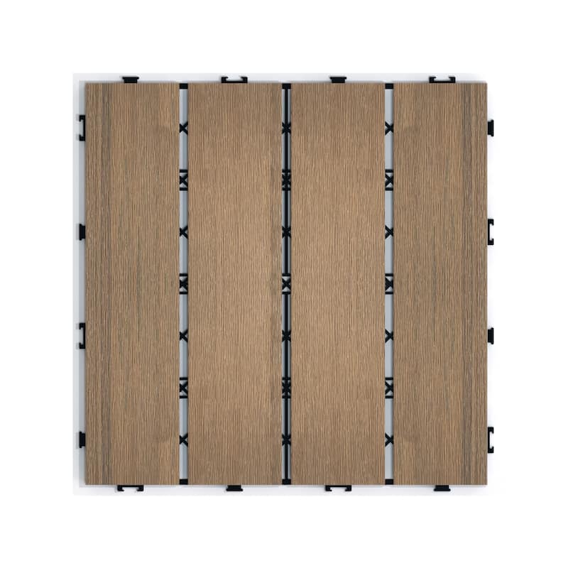 Patio Floor Tiles Pack of 22 WPC Wood-Plastic Composite Patio Deck Tiles DIY Interlocking Decking Tiles