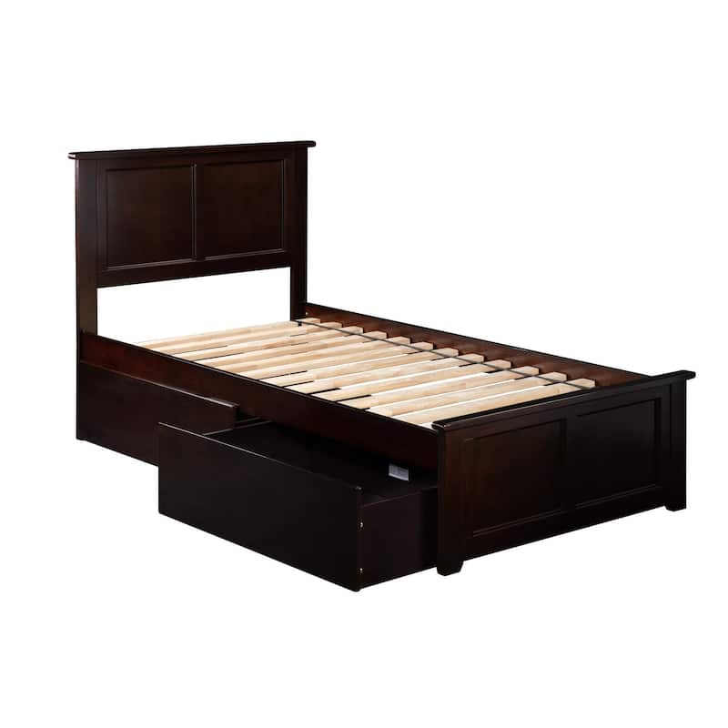 Platform Bed with Footboard & 2 Drawers - Solid Wood Storage Bed Frame