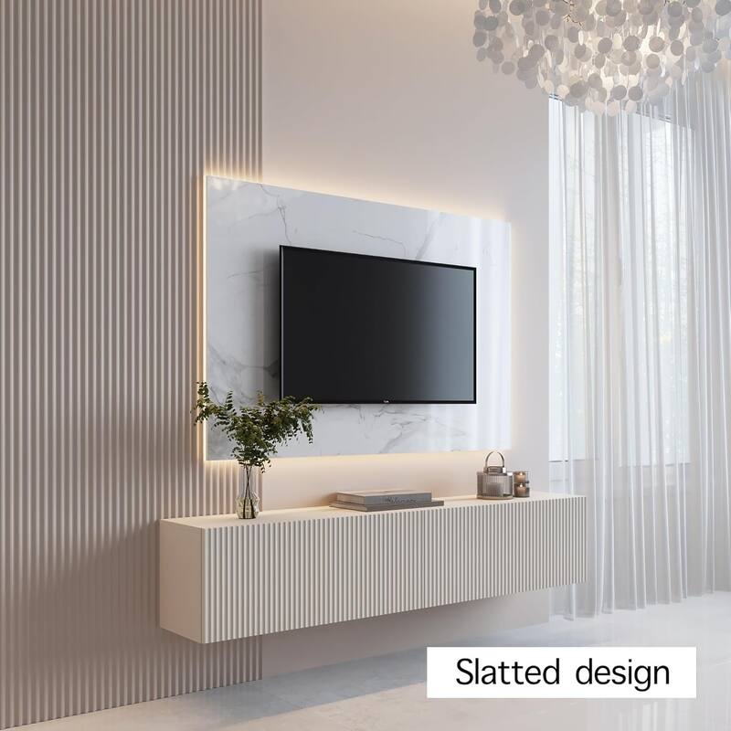 Living Skog Camelia White 59 in. Floating TV Stand Fits TV's up to 65 in. with Wall Mount Feature