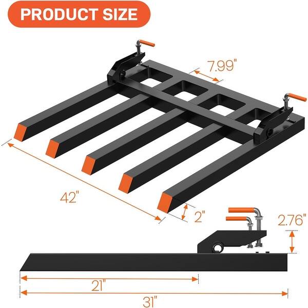 Clamp On Pallet Forks For Tractor Bucket - 2500 LBS Capacity Fits 48" Buckets With Double Nuts