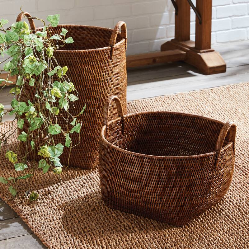 Burma Rattan Orchard Baskets, Set Of 2