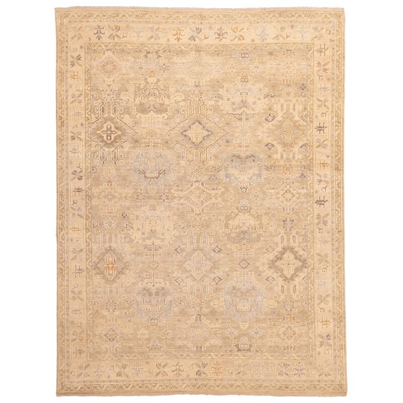 ECARPETGALLERY Hand-knotted Kavya Oushak Light Khaki Wool Rug - 8'11 x 11'8