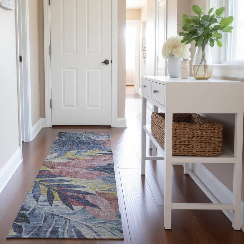 Premium Washable Super Soft Tropical Floral Mayfield Rug - Denim - 2'3" x 7'6"