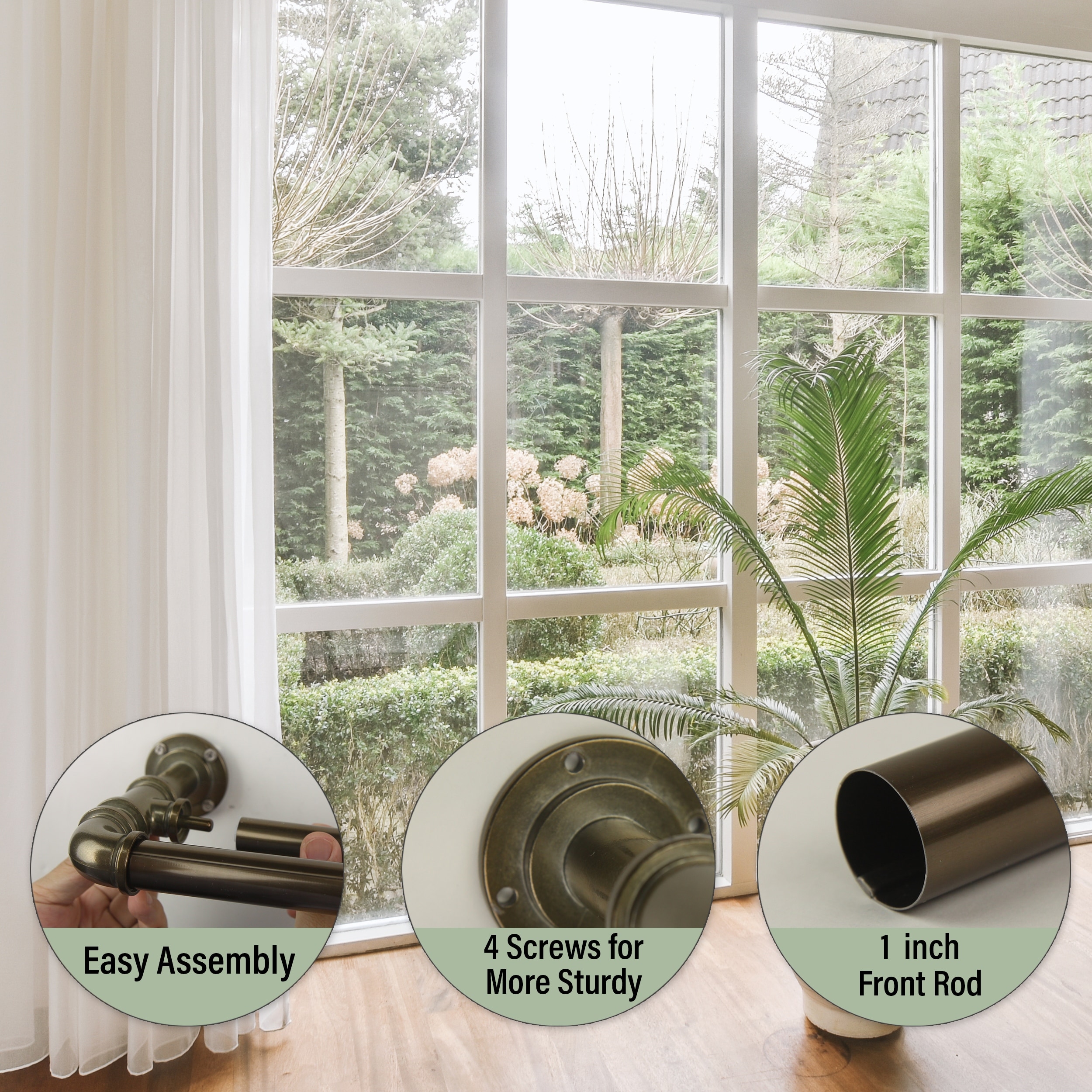 InStyleDesign Industrial Steel Pipe 1-inch Double Adjustable Curtain Rod