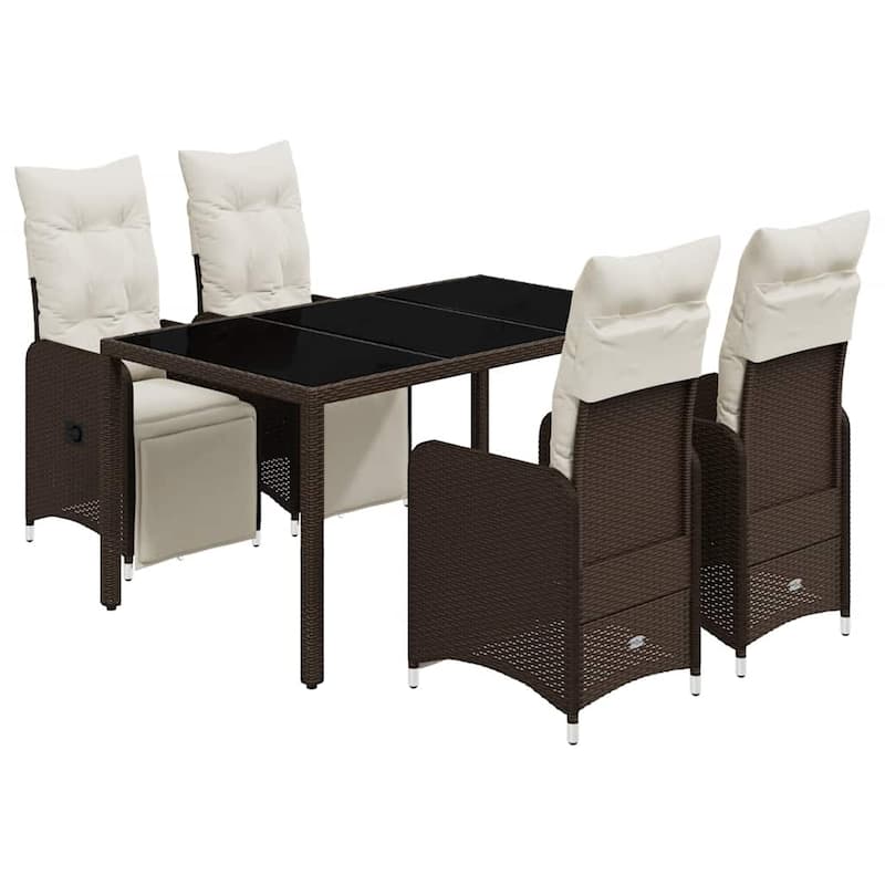 vidaXL Patio Bistro Set with Cushions Outdoor Table and Chairs Brown Poly Rattan - 59.1" x 35.4" x 29.5"