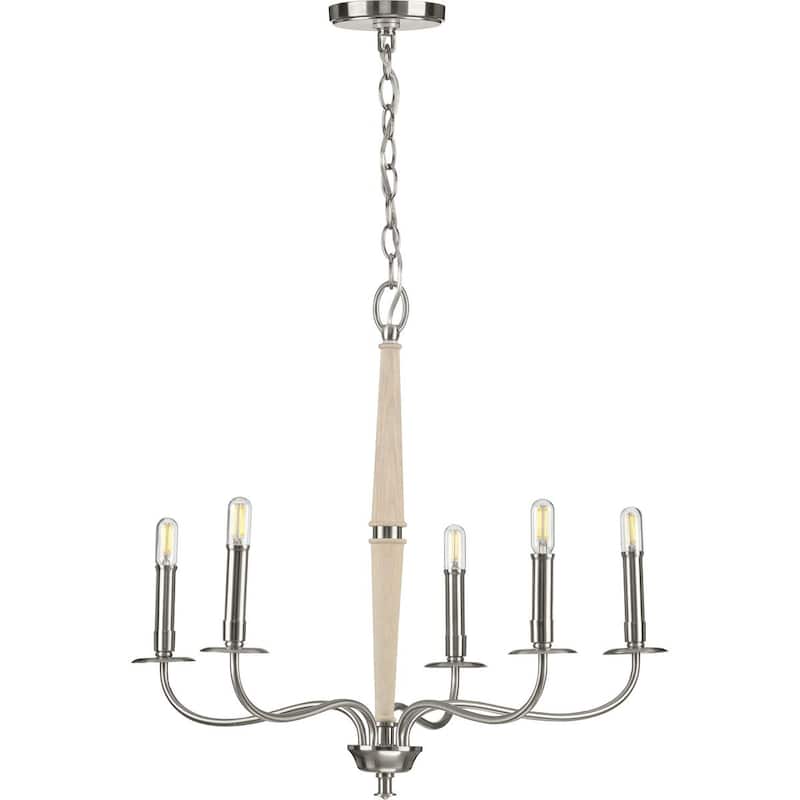 Durrell Collection 5-Light Brushed Nickel Coastal Chandelier Light - 12.500" x 30.000" x 13.000"