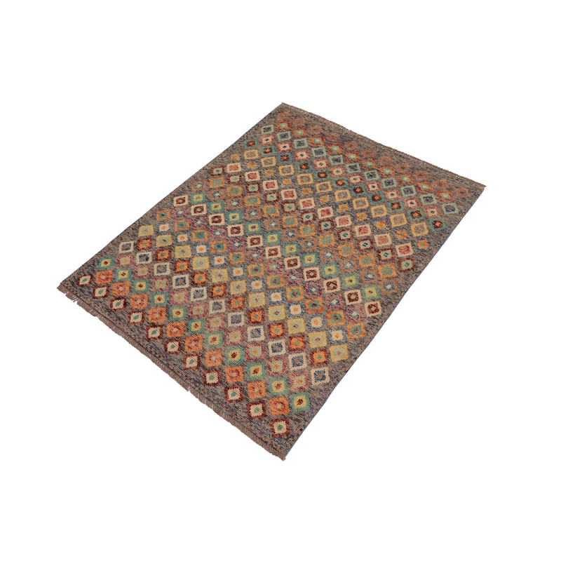 Boho Chic Balochi Torres Gray/Blue Hand Knotted Wool Rug - 4'4'' x 5'8''