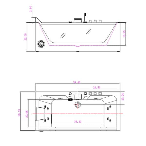 59" X 30" Acrylic Rectangle Whirlpool Bathtub - 11 Water Jets - Led Lights - Center Drain - 3-Side Alcove Install