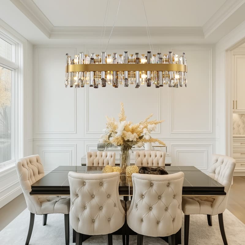 35.4'' Modern Crystal Chandelier 16-Light Rectangle Gold Brass Chandelier Luxury 2-Tier Crystal Pendant Light for Kitchen Island