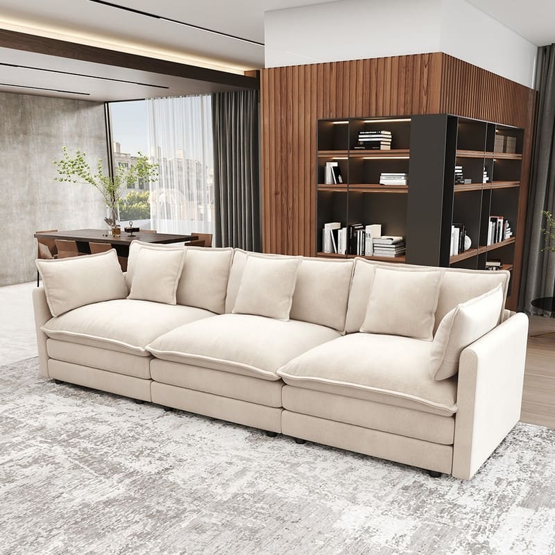 Modern Living Room Set, Upholstered Chenille Sofa with Pillows for Living Room, Chenille