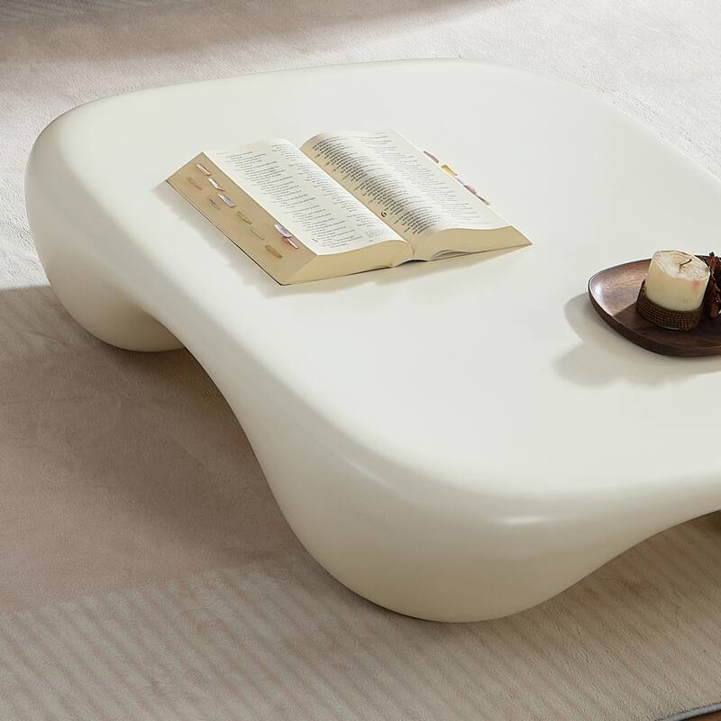 Low Height Profile Rounded Lines Square Shape Coffee Table with Arc-shaped Depression, End Table for Different Scenarios