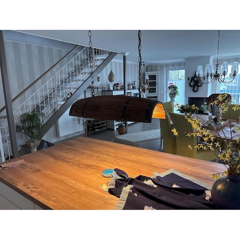 Antique hanging light dark brown pendant light wood, metal ceiling lamp