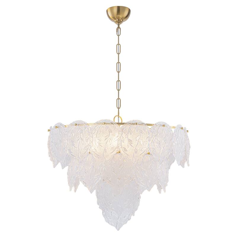 Luxury Gold Chandelier with Double-Tier Clear Glass Leaves