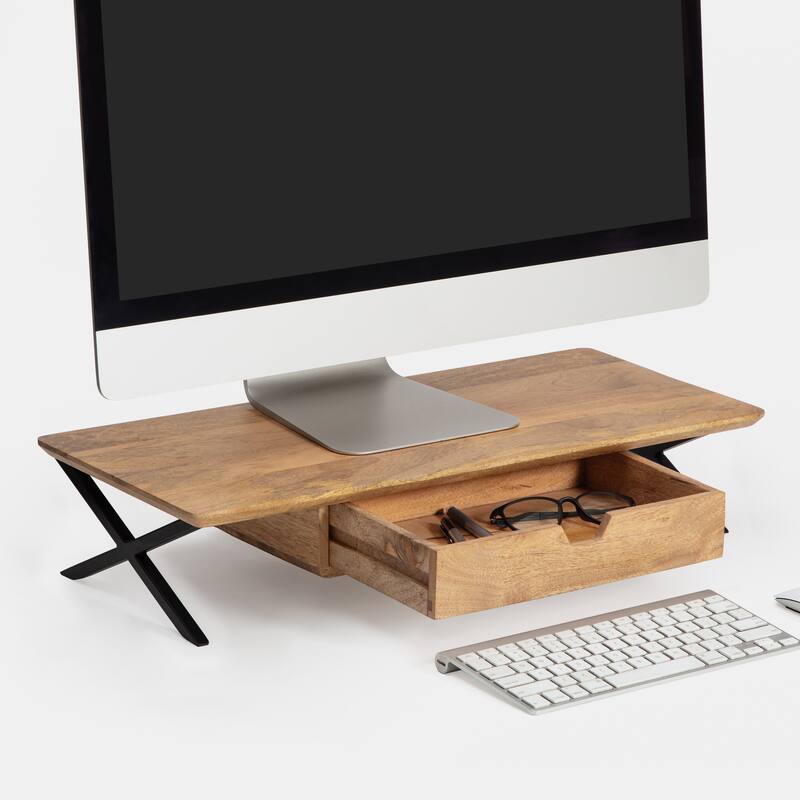 Jani Wood Monitor Stand Riser Desk - Ergonomic Design Stand, Desktop Organizer Table for Home, Office Workspace, Gaming Desk - Yellow