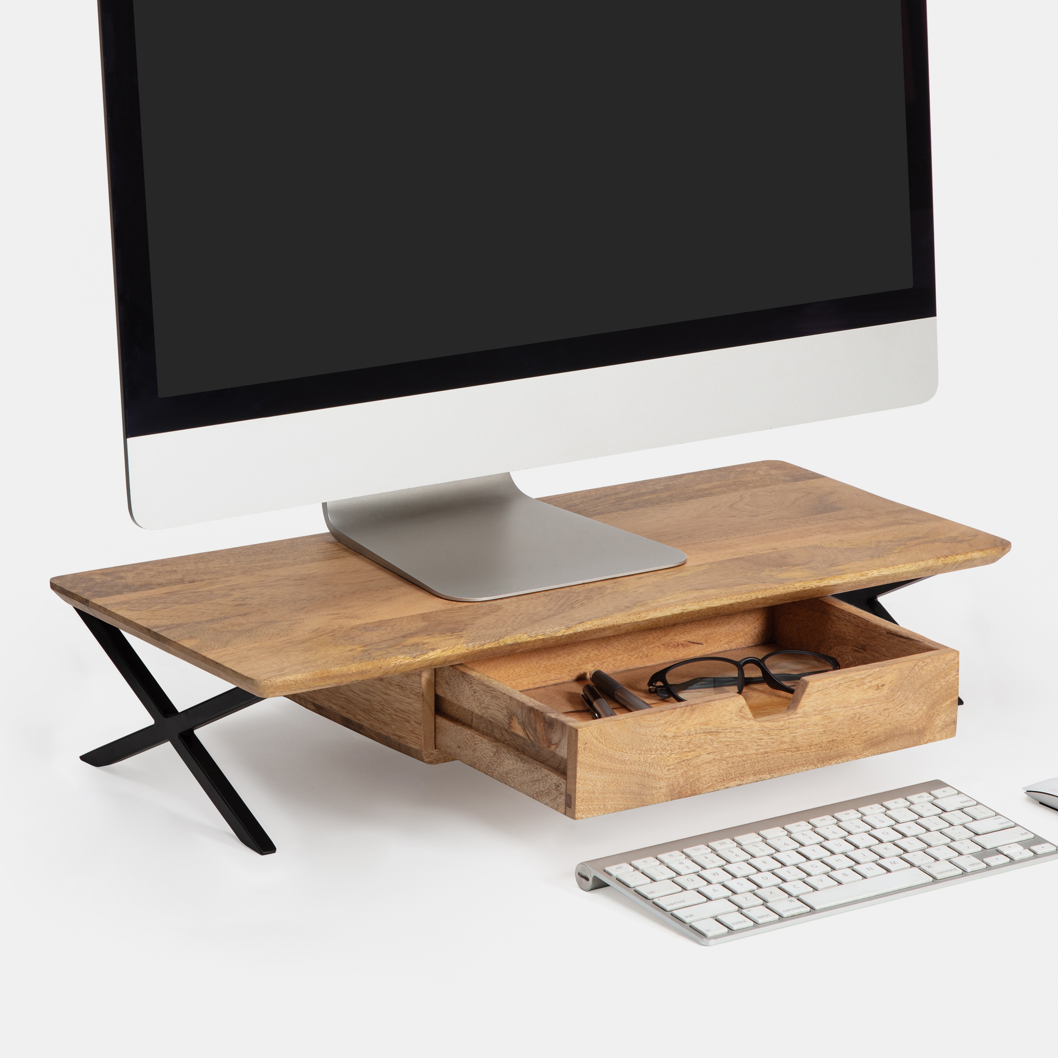 Jani Wood Monitor Stand Riser Desk - Ergonomic Design Stand, Desktop Organizer Table for Home, Office Workspace, Gaming Desk