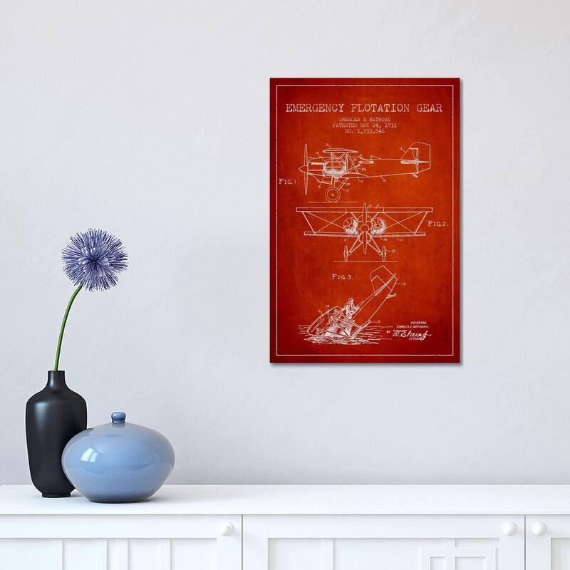 iCanvas "Float Plane Red Patent Blueprint" by Aged Pixel Canvas Print - 18x12x1.5