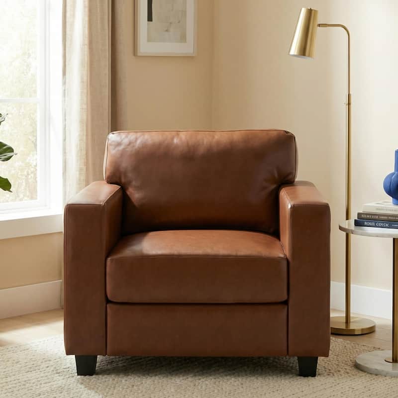 Christopher Knight Home - Harry Modern Upholstered Faux Leather Accent Armchair with Square Arms & High-Density Foam Seat