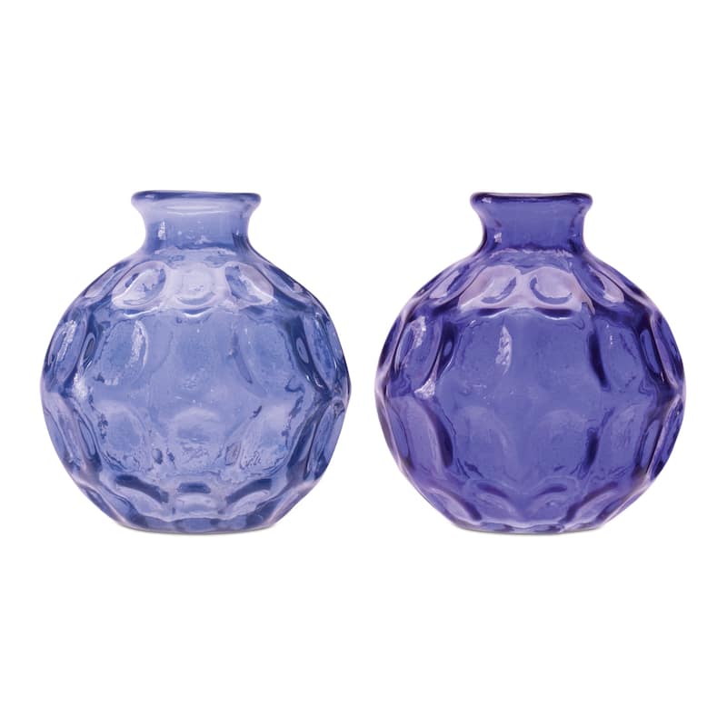 Set of Two Blue Glass Round Table Vases - 4.25