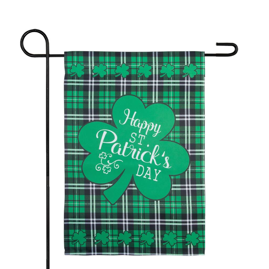 Happy St. Patrick's Day Plaid Outdoor Garden Flag 18 x 12.5"