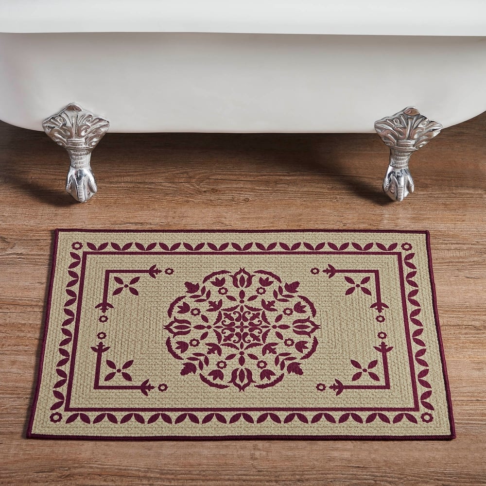 Custom House Burgundy Tan Jacquard Polyester Bathmat