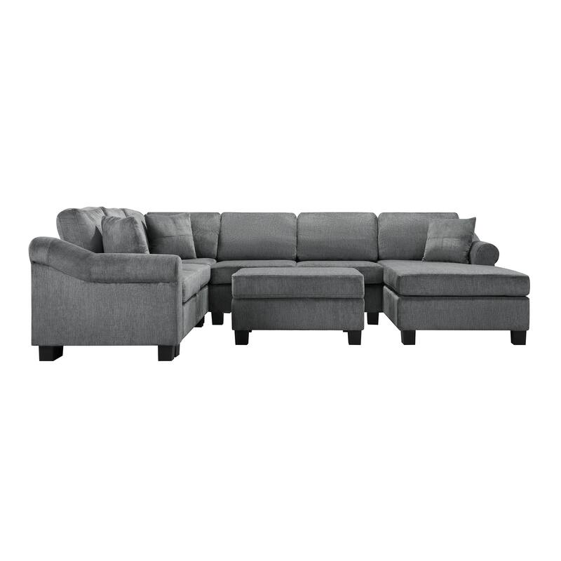 Roomfitters U-Shaped Chenille Sectional Sofa with Storage Ottoman, Modern Upholstered Couch for Living Room