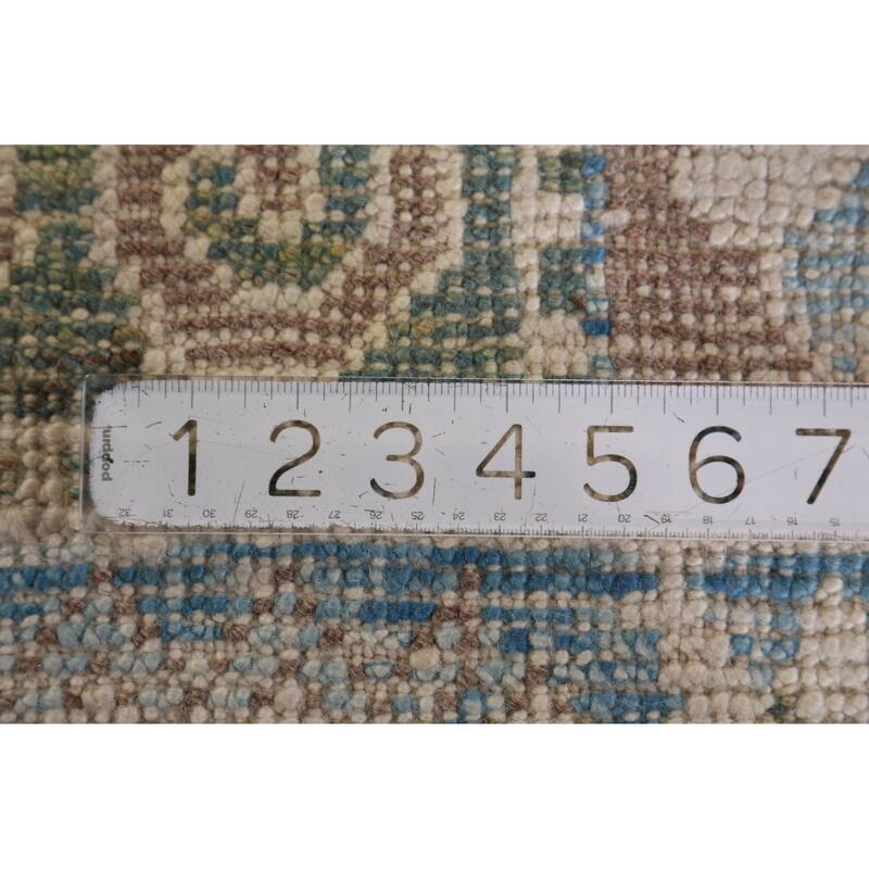 Hand Knotted Oriental 100% Wool Carpet Transitional Geometric Navy Blue & Blues Oushak Area Rug - 11' 2'' X 7' 11''