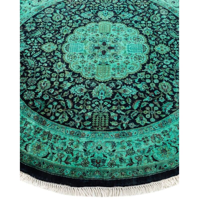Overton Hand Knotted Wool Vintage Inspired Modern Contemporary Overdyed Green Round Area Rug - 4' 7" x 4' 7"
