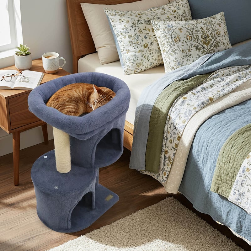 Costway 26” Small Cat Tree with Large Padded Plush Perch, 2 Condos, - See Details