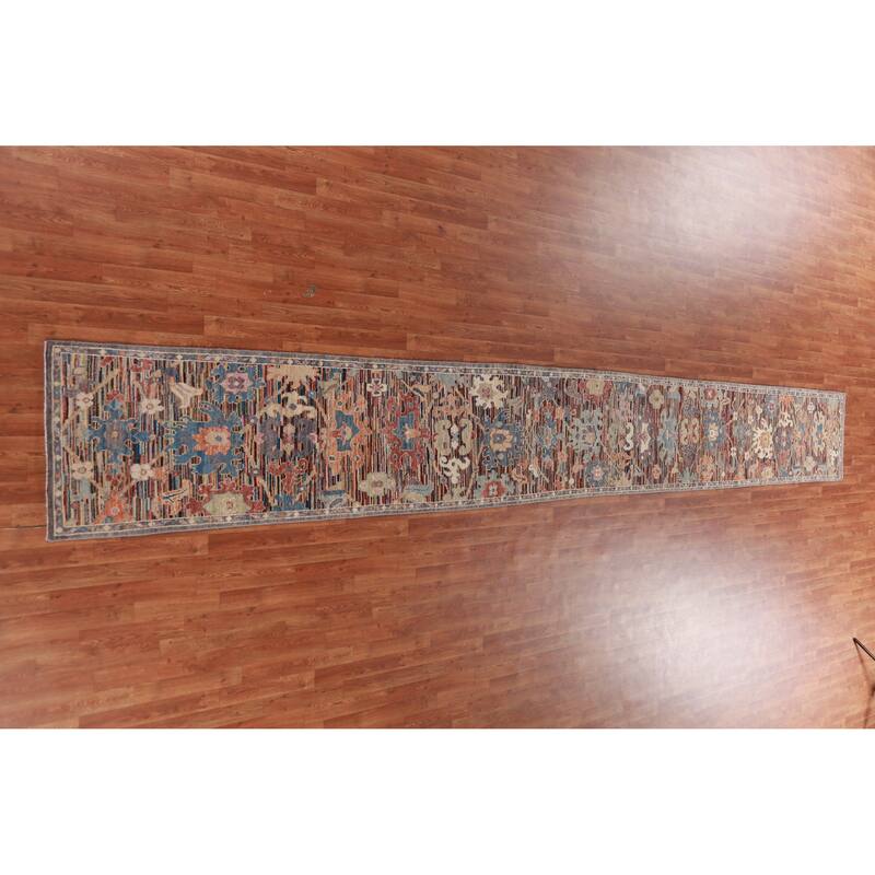 Hand Knotted Oriental 100% Wool Carpet Transitional Floral Multi-Colored Oushak Runner Rug - 19' 4'' X 2' 5''