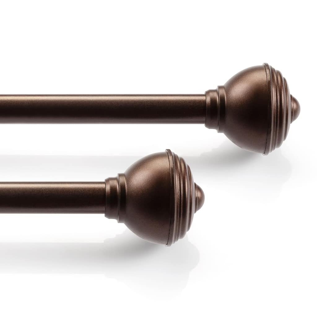 Deco Window 2 Pack Single Curtain Rod with Urn Finials & Brackets Set - 44" to 84", 5/8 Inch Diameter, Brown Oil Rubbed