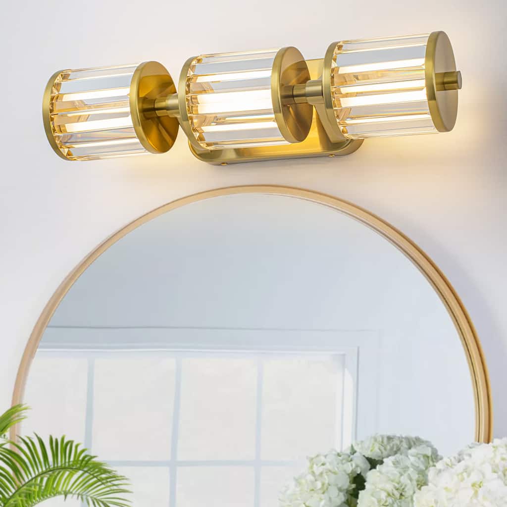 Modern Gold LED Vanity Wall Sconce Crystal Bathroom Light 3-Light