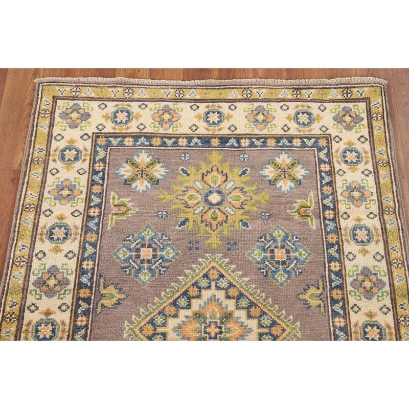 Brown Kazak Oriental Accent Rug Handmade Wool Carpet - 2'8" x 4'0"