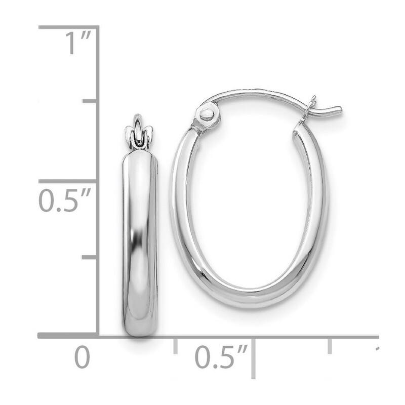 Curata 14k White Gold Polished 16x2.75mm Oval Tube Hoop Earrings