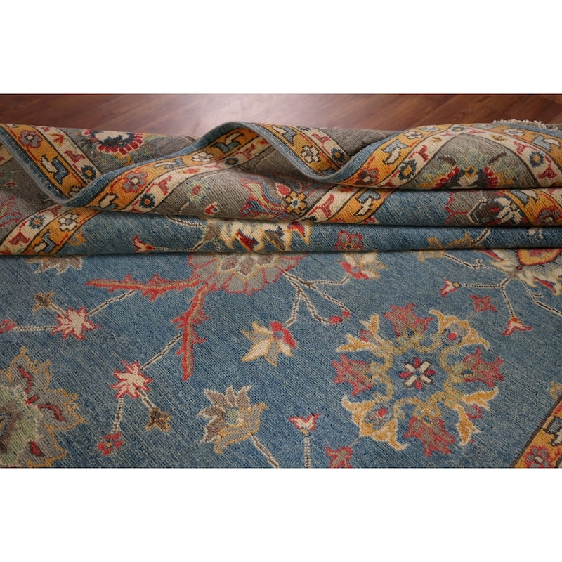 Blue Floral Oushak Oriental Area Rug Handmade Wool Carpet - 6'7" x 10'4"