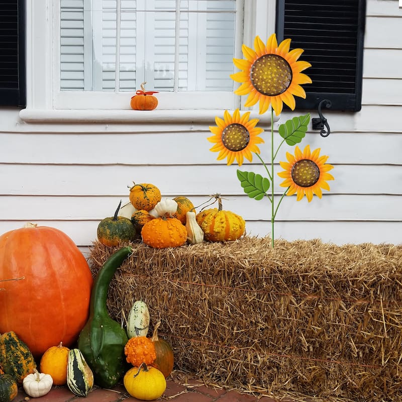 Glitzhome Fall Harvest Metal Sunflower Garden Stake Hanging Decor for Thanksgiving
