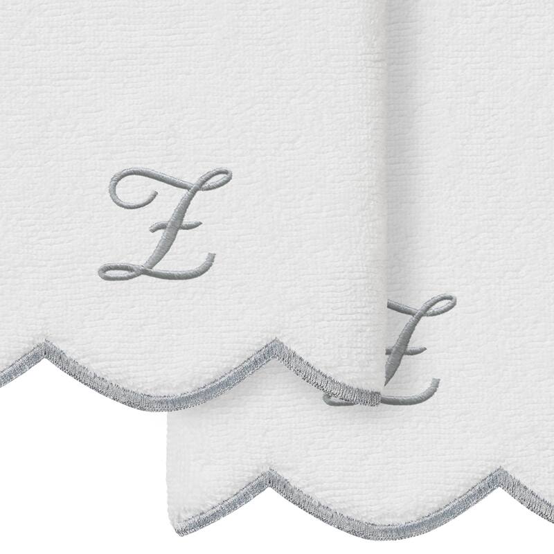 Authentic Hotel and Spa 100% Turkish Cotton Grey ADORNIA Scallop Personalized 2 Piece Fingertip Towel Set - 2 Fingertip Towels