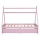 preview thumbnail 14 of 12, Pink Twin Size Wood House Platform Bed with Two Drawers, Headboard and Footboard for Bedroom