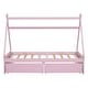 preview thumbnail 14 of 12, Twin Size Low House Bed with Two Drawers, Modern Wooden Platform Bed Frame with Storage for Kids, Teens, Boys, Girls, Pink