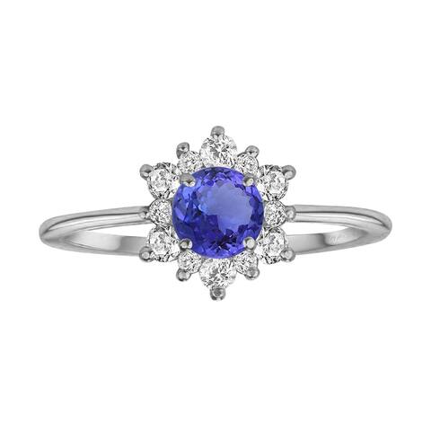 Sterling Silver with Natural Tanzanite and White Topaz Flower Ring