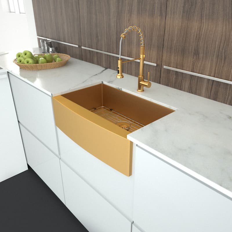 30 in. Gold Farmhouse Apron-Front Stainless Steel Single Bowl Kitchen Sink