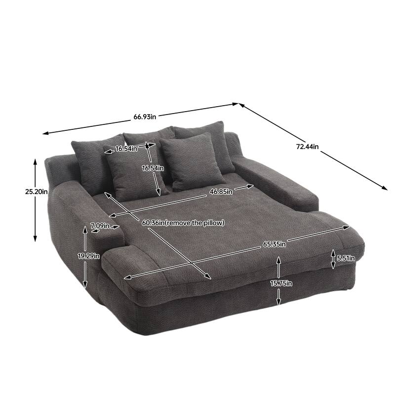 Chenille Upholstered 2-seater Deep Seat lazy sofa bed With 5 back pillows