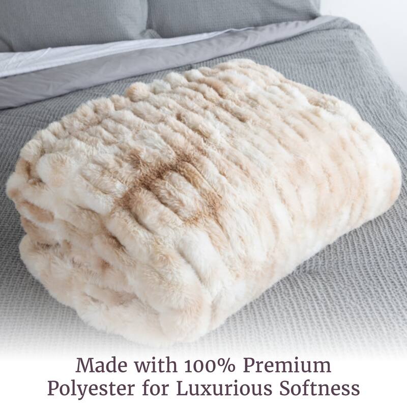 Oversized Ruched Faux Fur Blanket - 60x80-Inch Queen-Size Throw by Lavish Home