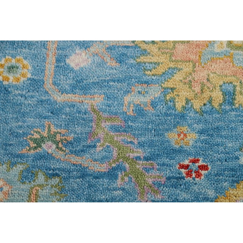 Light Blue Oushak Indian Area Rug Hand-Knotted Wool Carpet - 7'11"x 9'7"